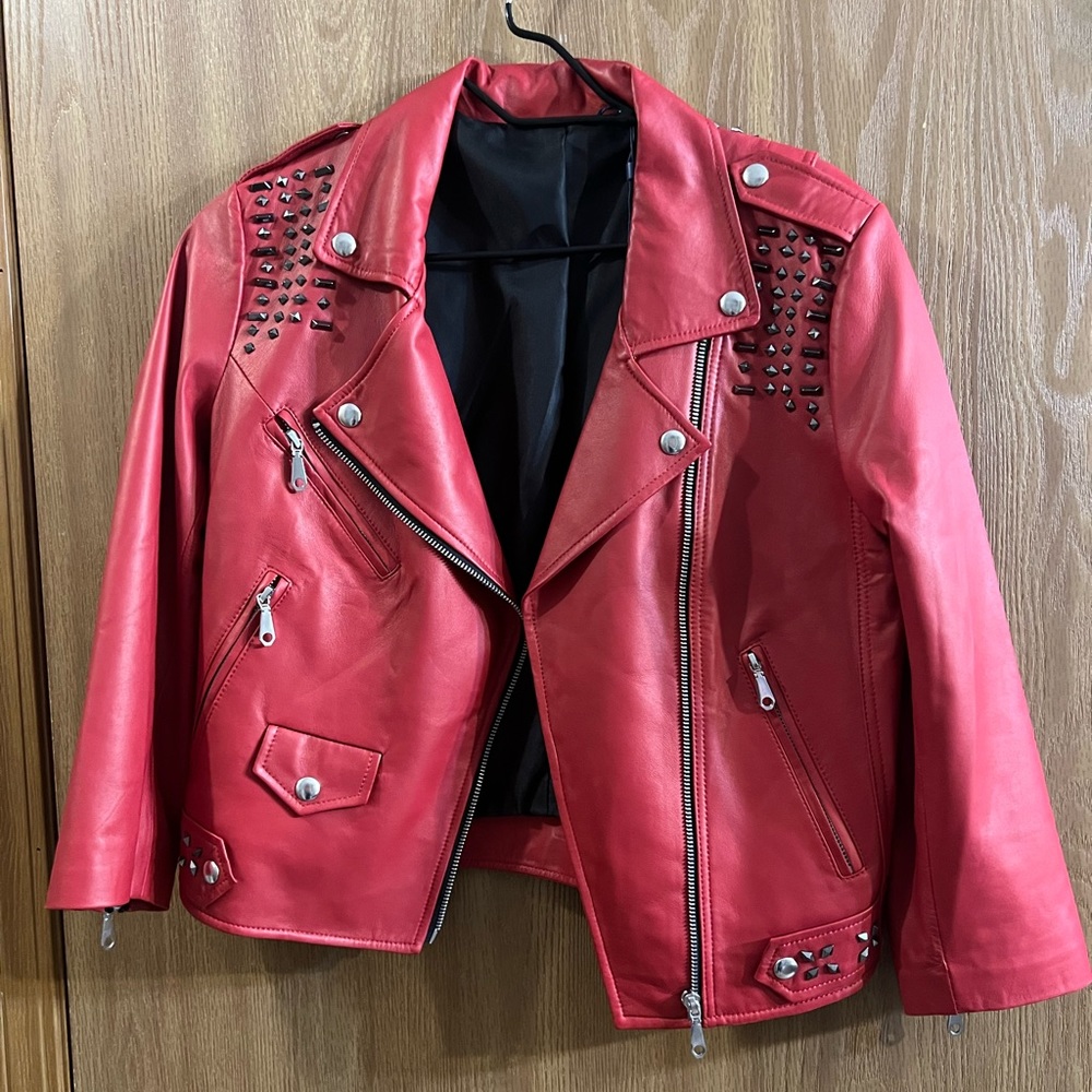 Rebecca Minkoff red leather lamb skin jacket